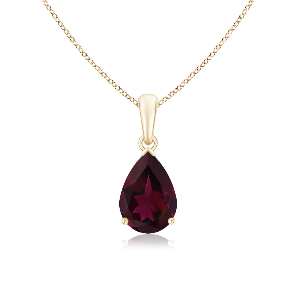 10x7mm A Pear-Shaped Rhodolite Solitaire Pendant in Yellow Gold