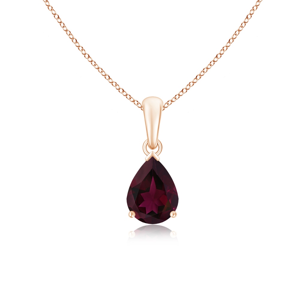 8x6mm A Pear-Shaped Rhodolite Solitaire Pendant in Rose Gold