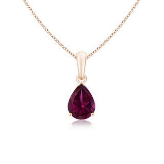 8x6mm AAAA Pear-Shaped Rhodolite Solitaire Pendant in Rose Gold
