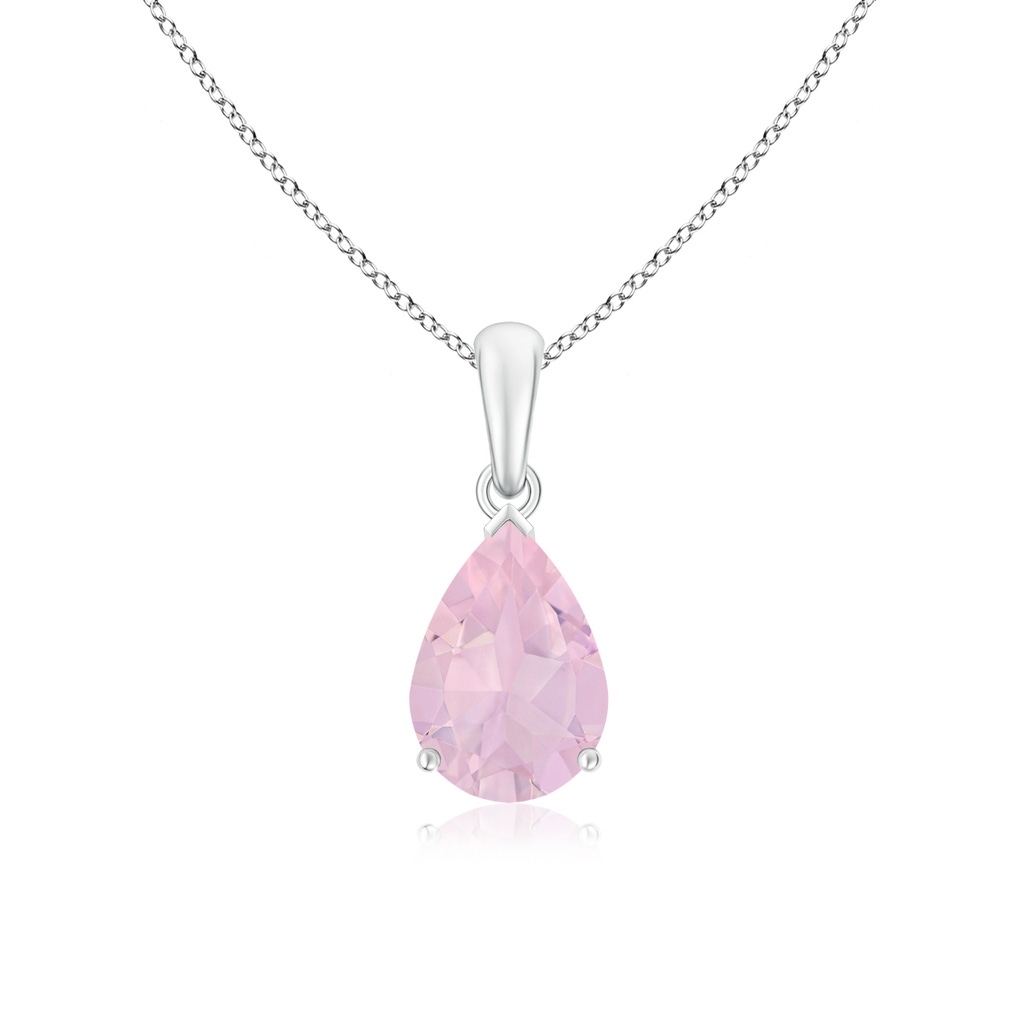 10x7mm AAA Pear-Shaped Rose Quartz Solitaire Pendant in S999 Silver