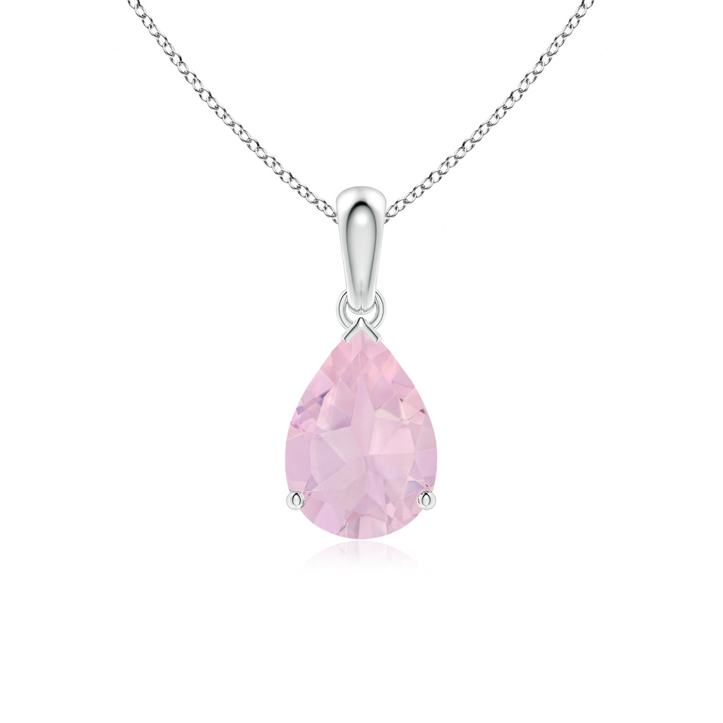 10x7mm AAA Pear-Shaped Rose Quartz Solitaire Pendant in White Gold
