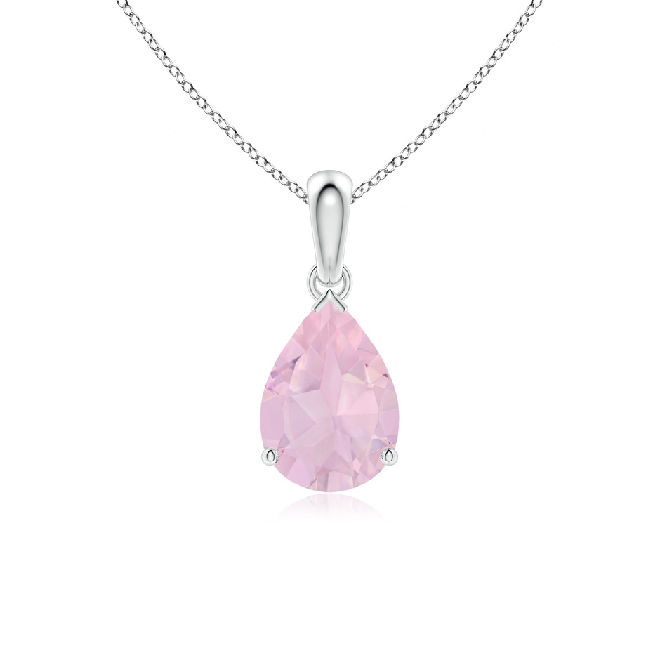 10x7mm AAA Pear-Shaped Rose Quartz Solitaire Pendant in White Gold 