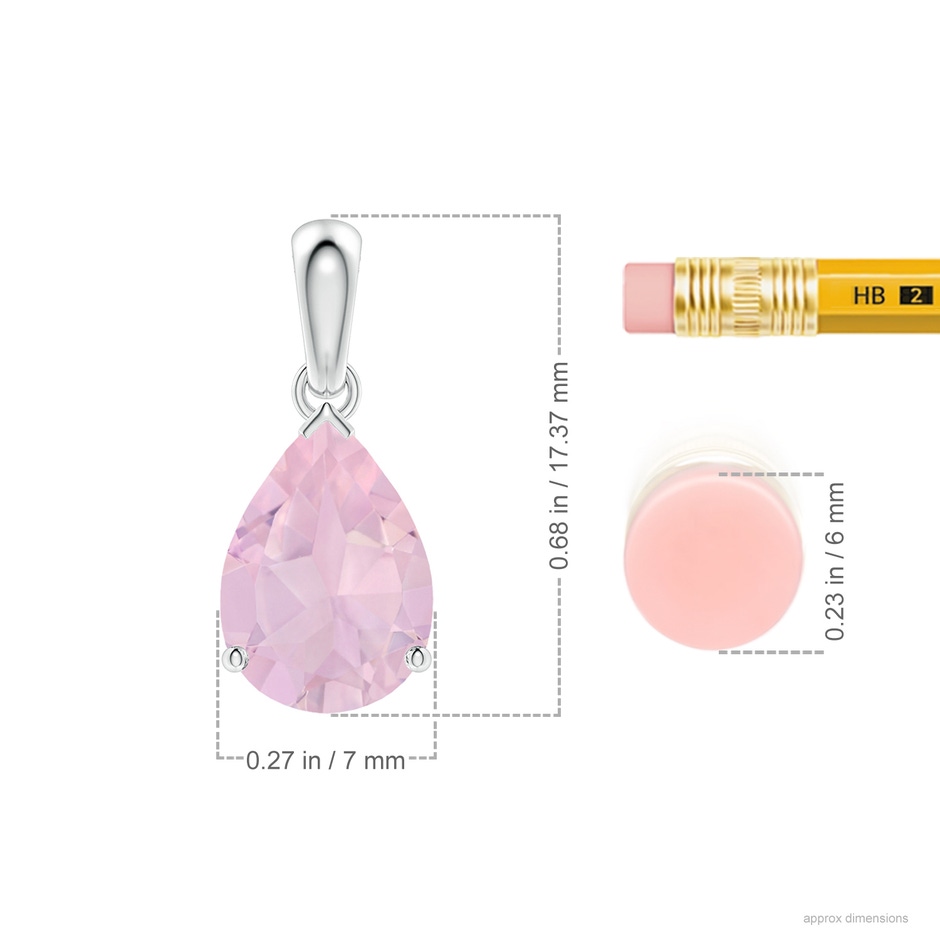 10x7mm AAA Pear-Shaped Rose Quartz Solitaire Pendant in White Gold ruler