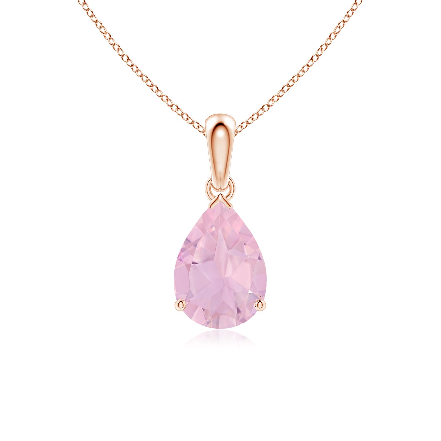 10x7mm AAAA Pear-Shaped Rose Quartz Solitaire Pendant in Rose Gold