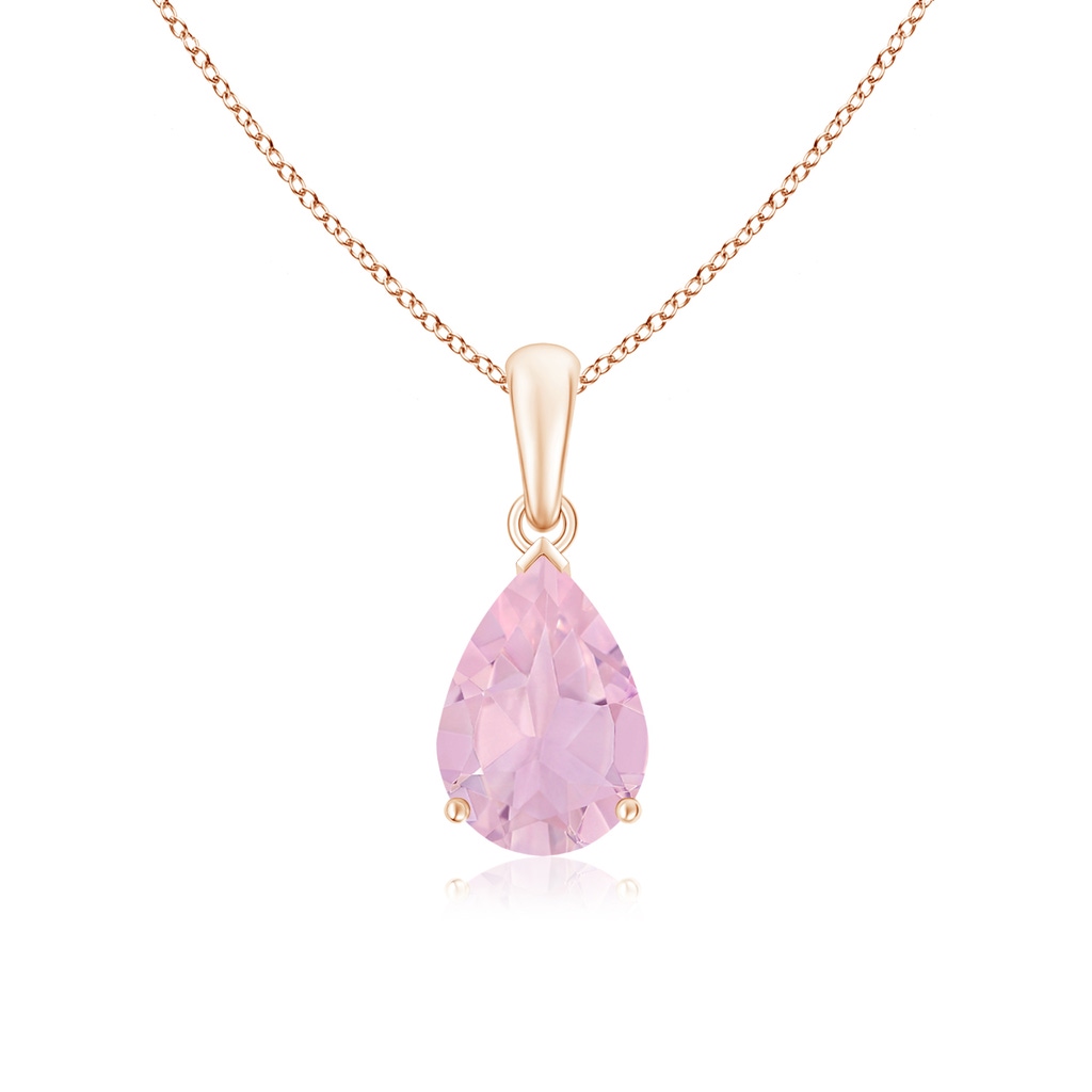 10x7mm AAAA Pear-Shaped Rose Quartz Solitaire Pendant in Rose Gold