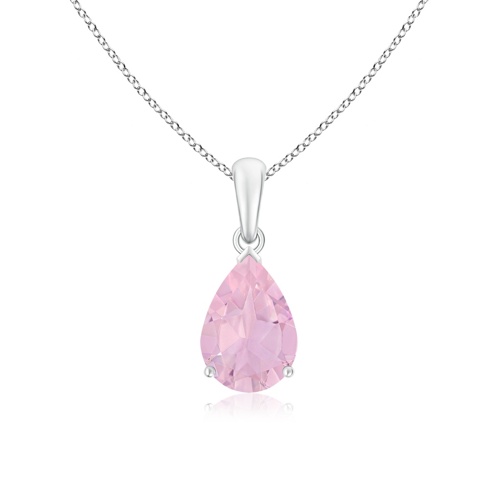 10x7mm AAAA Pear-Shaped Rose Quartz Solitaire Pendant in White Gold