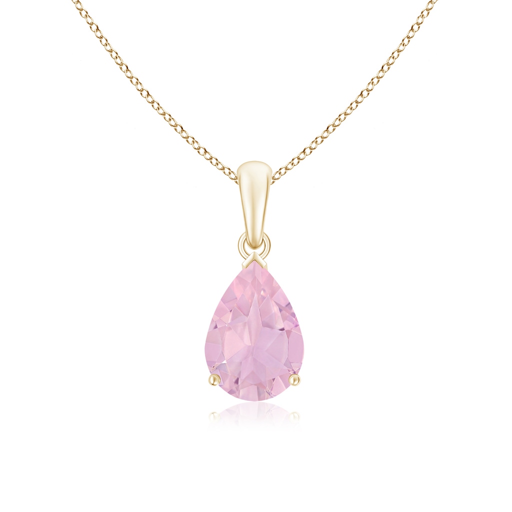 10x7mm AAAA Pear-Shaped Rose Quartz Solitaire Pendant in Yellow Gold