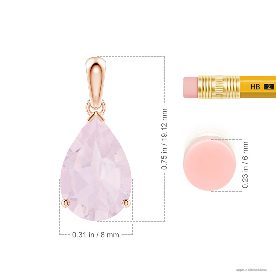 12x8mm A Pear-Shaped Rose Quartz Solitaire Pendant in 18K Rose Gold ruler