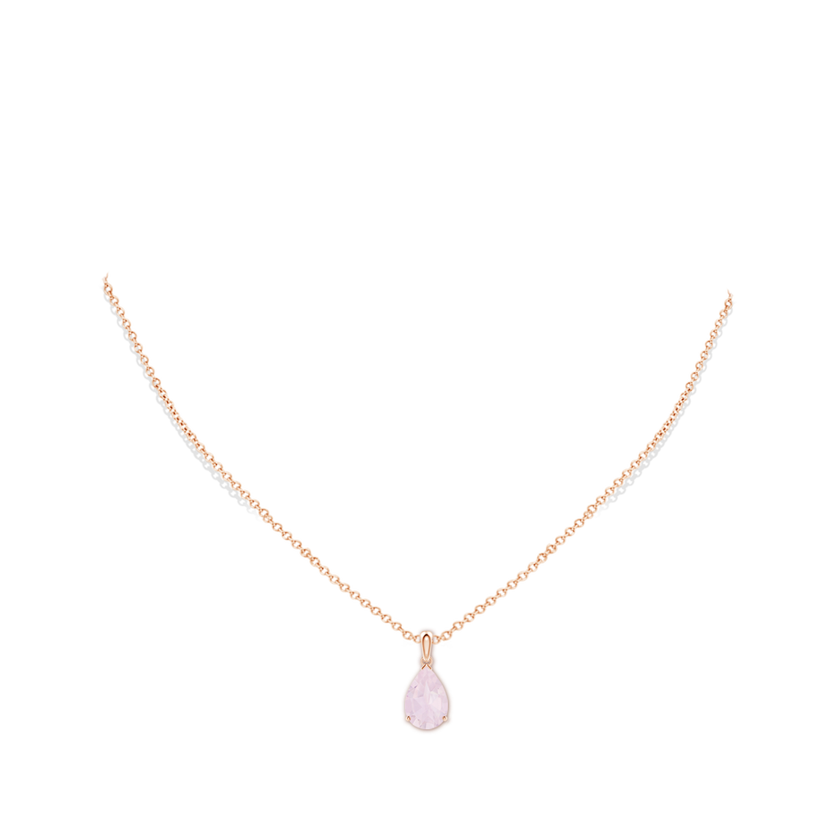 12x8mm A Pear-Shaped Rose Quartz Solitaire Pendant in 18K Rose Gold pen