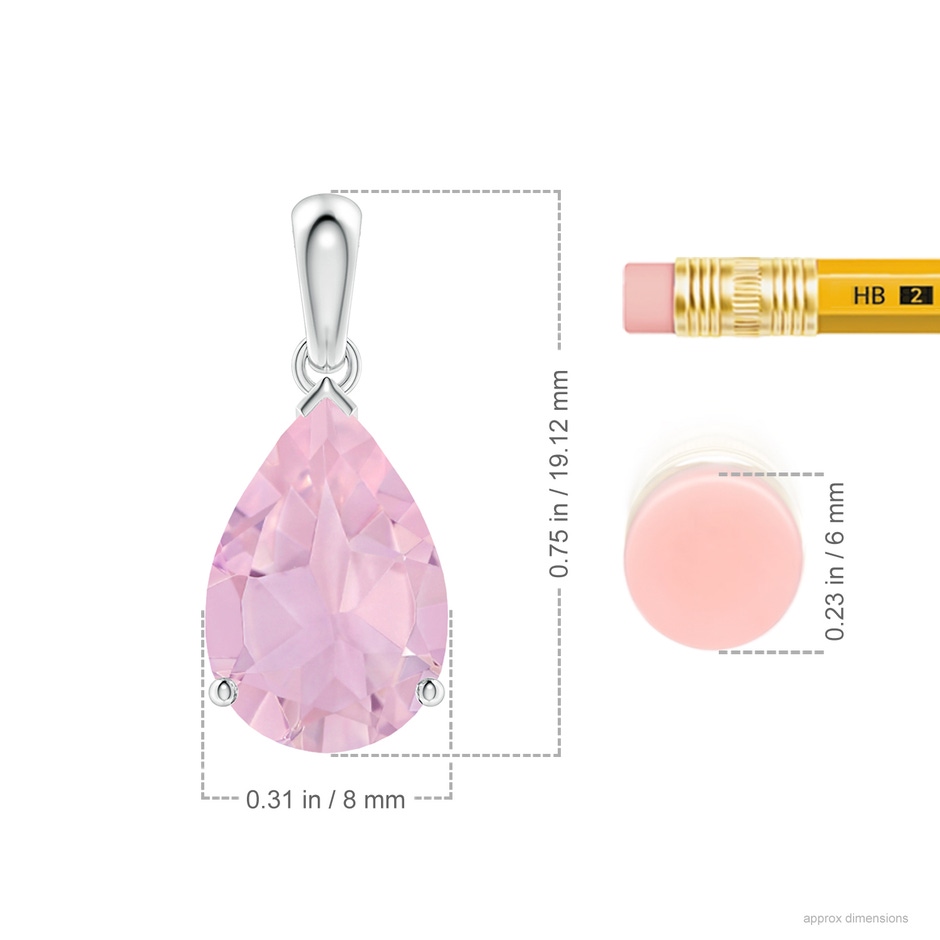 12x8mm AAAA Pear-Shaped Rose Quartz Solitaire Pendant in P950 Platinum ruler
