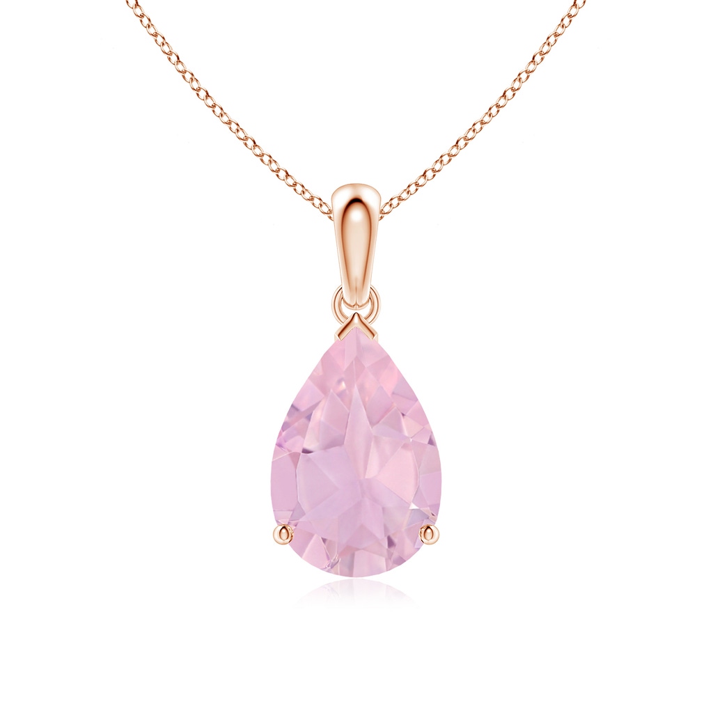 12x8mm AAAA Pear-Shaped Rose Quartz Solitaire Pendant in Rose Gold