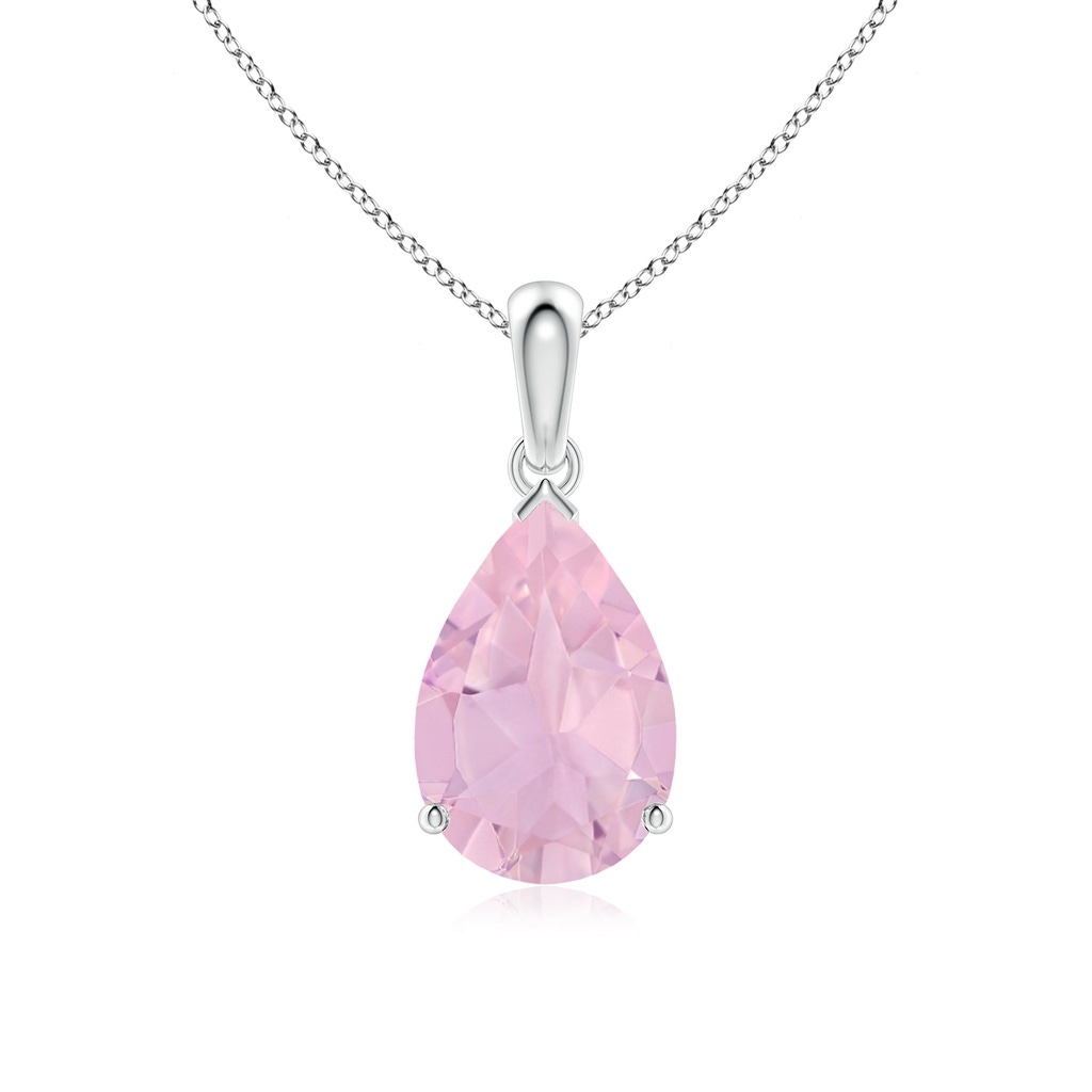 12x8mm AAAA Pear-Shaped Rose Quartz Solitaire Pendant in White Gold