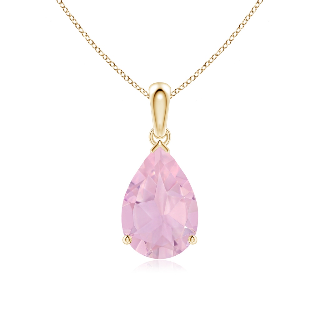 12x8mm AAAA Pear-Shaped Rose Quartz Solitaire Pendant in Yellow Gold