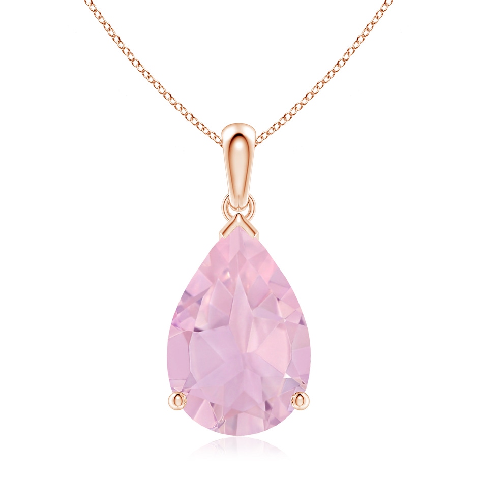 15x10mm AAAA Pear-Shaped Rose Quartz Solitaire Pendant in Rose Gold 