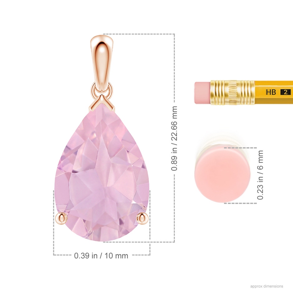 15x10mm AAAA Pear-Shaped Rose Quartz Solitaire Pendant in Rose Gold ruler