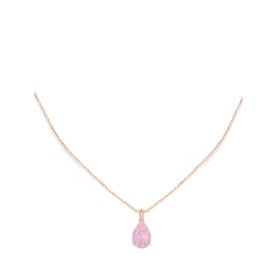 15x10mm AAAA Pear-Shaped Rose Quartz Solitaire Pendant in Rose Gold pen