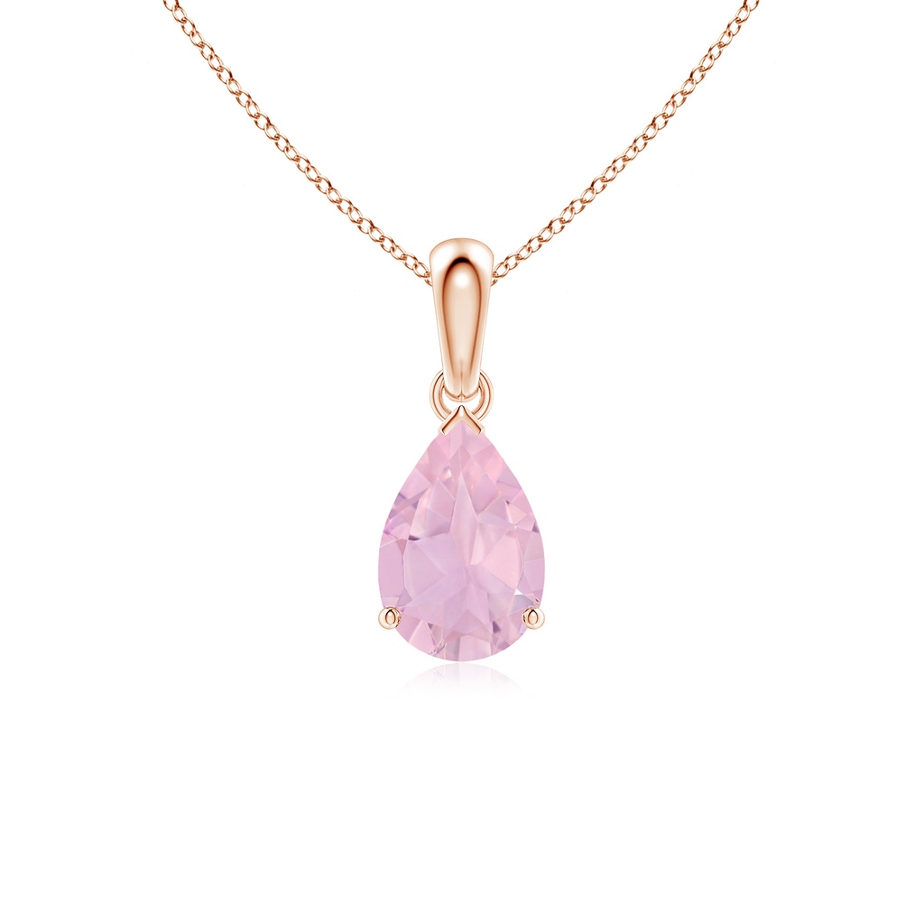 9x6mm AAAA Pear-Shaped Rose Quartz Solitaire Pendant in 18K Rose Gold
