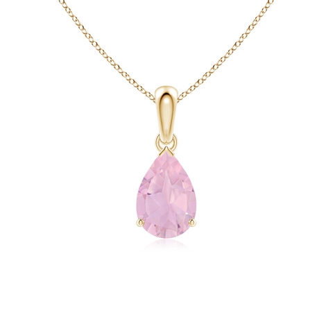 9x6mm AAAA Pear-Shaped Rose Quartz Solitaire Pendant in 18K Yellow Gold