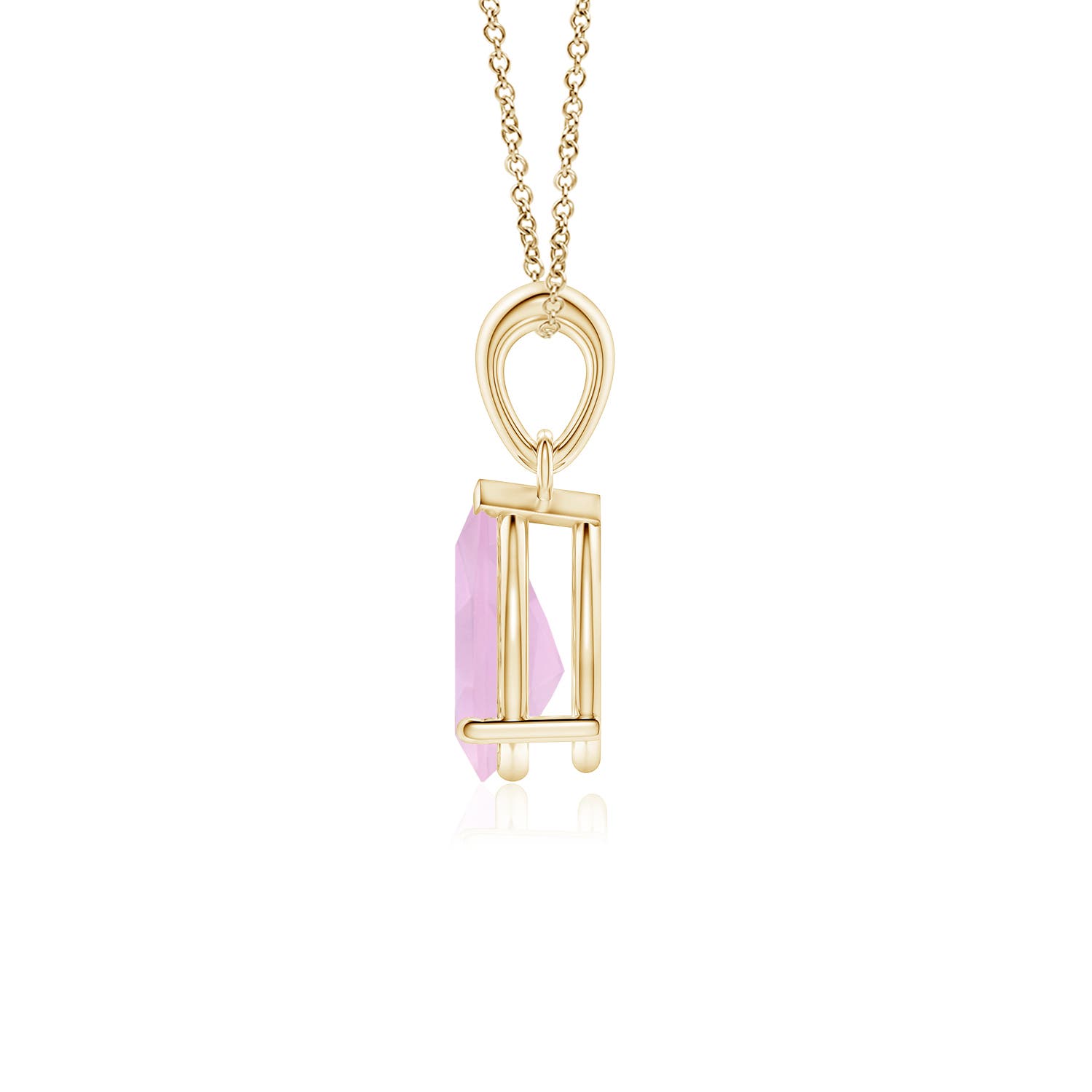 9x6mm AAAA Pear-Shaped Rose Quartz Solitaire Pendant in 18K Yellow Gold - side 3
