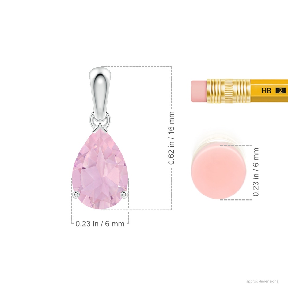 9x6mm AAAA Pear-Shaped Rose Quartz Solitaire Pendant in 9K White Gold ruler