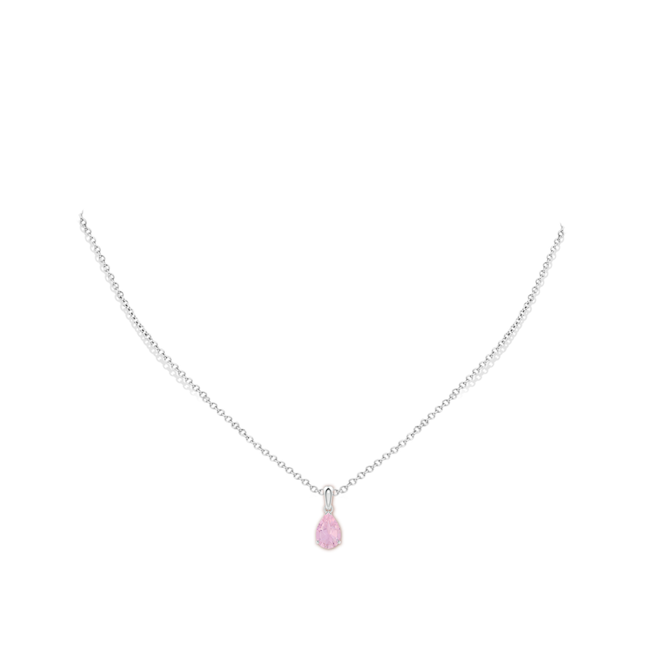 9x6mm AAAA Pear-Shaped Rose Quartz Solitaire Pendant in 9K White Gold pen