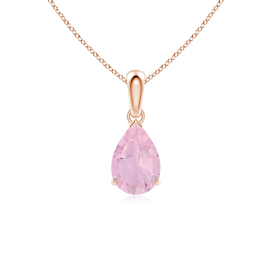 9x6mm AAAA Pear-Shaped Rose Quartz Solitaire Pendant in Rose Gold 