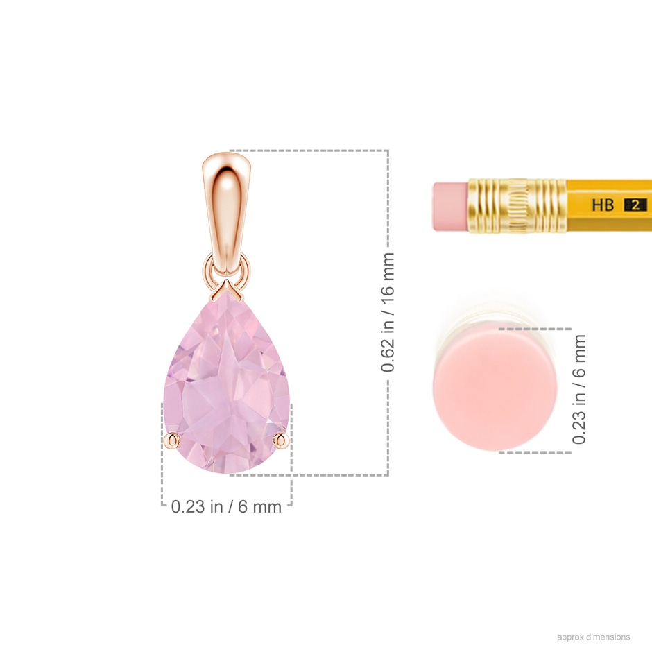 9x6mm AAAA Pear-Shaped Rose Quartz Solitaire Pendant in Rose Gold ruler