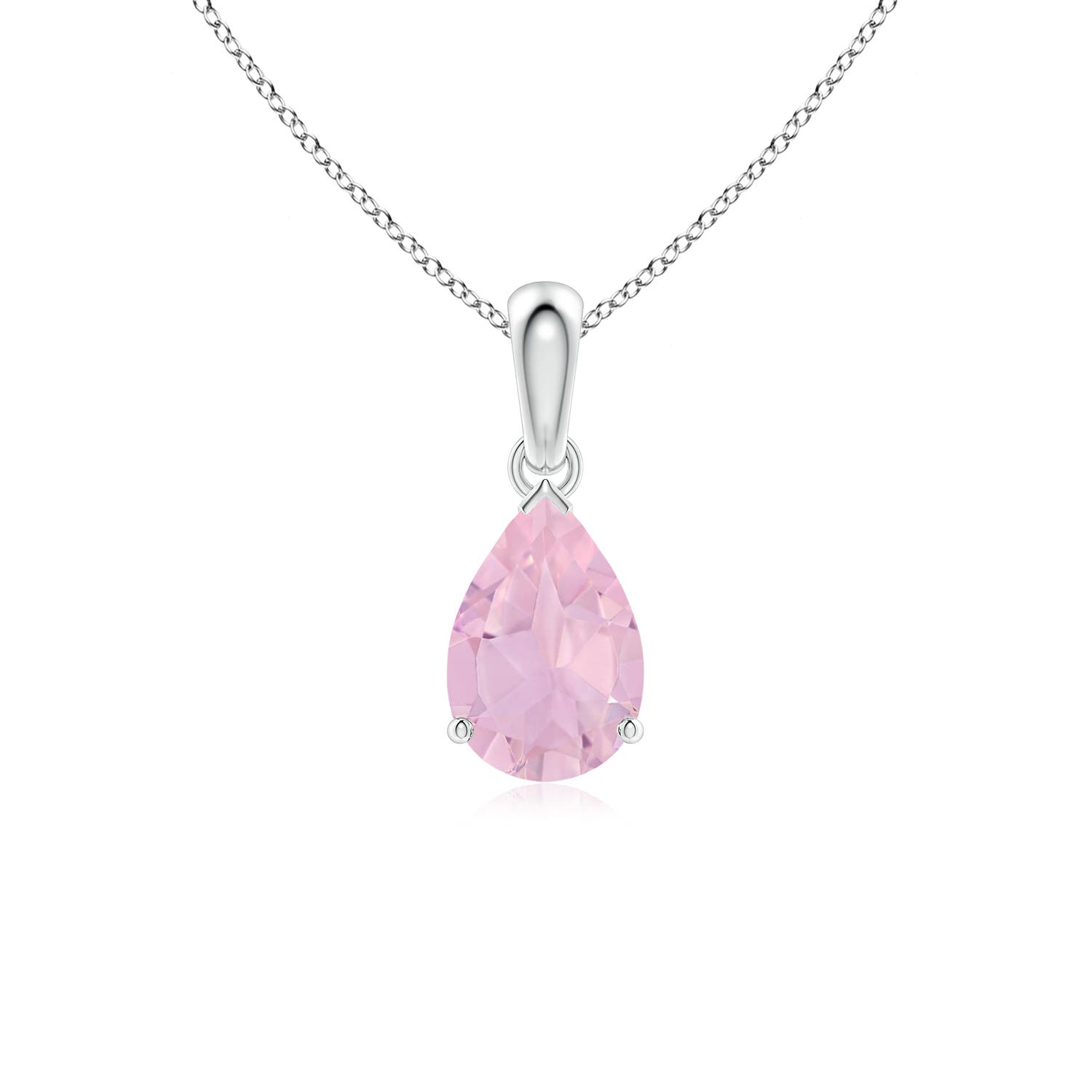 9x6mm AAAA Pear-Shaped Rose Quartz Solitaire Pendant in White Gold