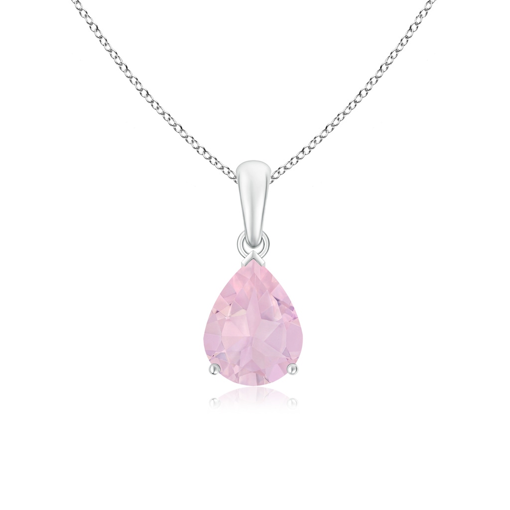 9x7mm AAA Pear-Shaped Rose Quartz Solitaire Pendant in White Gold