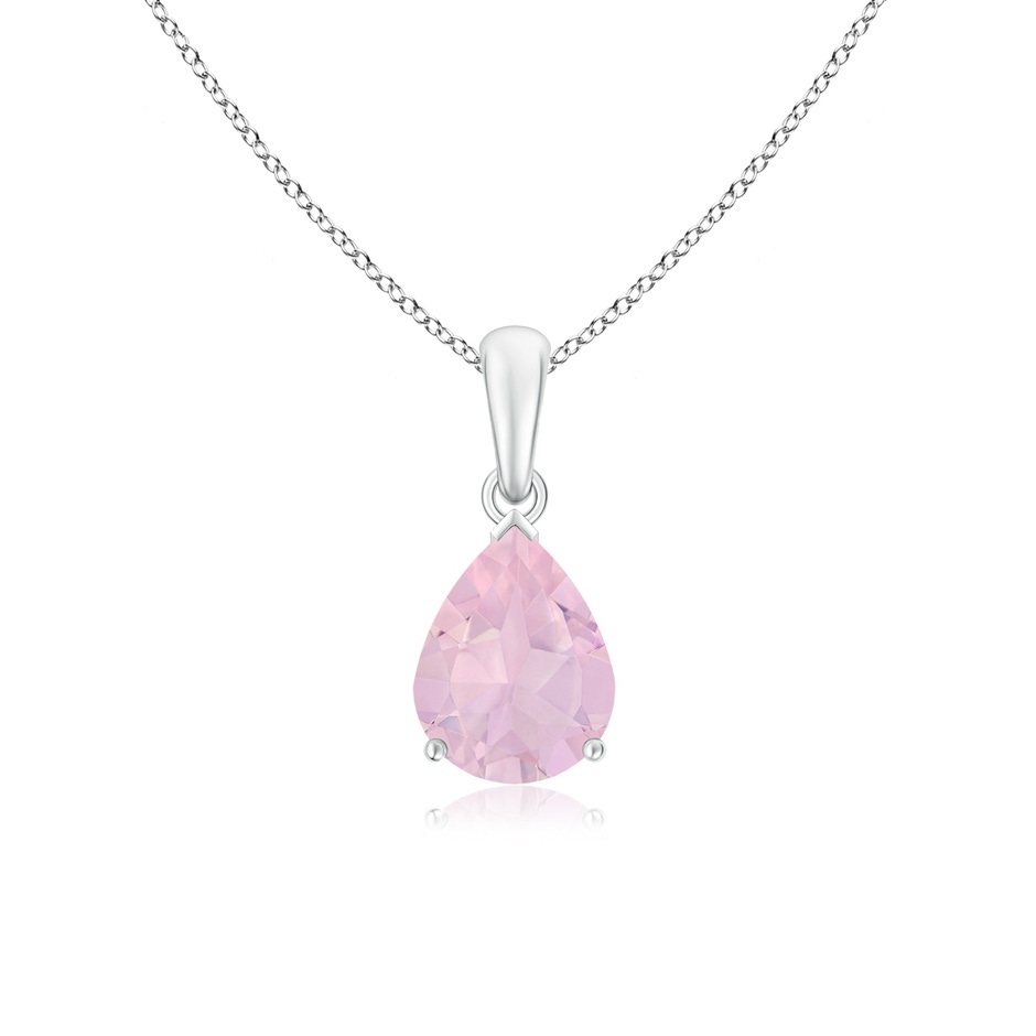 9x7mm AAA Pear-Shaped Rose Quartz Solitaire Pendant in White Gold 