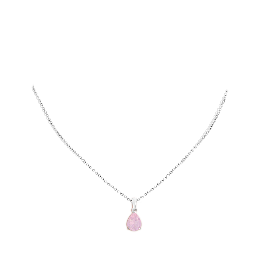 9x7mm AAA Pear-Shaped Rose Quartz Solitaire Pendant in White Gold Body-Neck