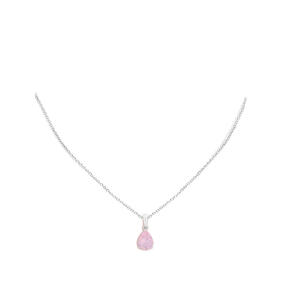 9x7mm AAA Pear-Shaped Rose Quartz Solitaire Pendant in White Gold body-neck