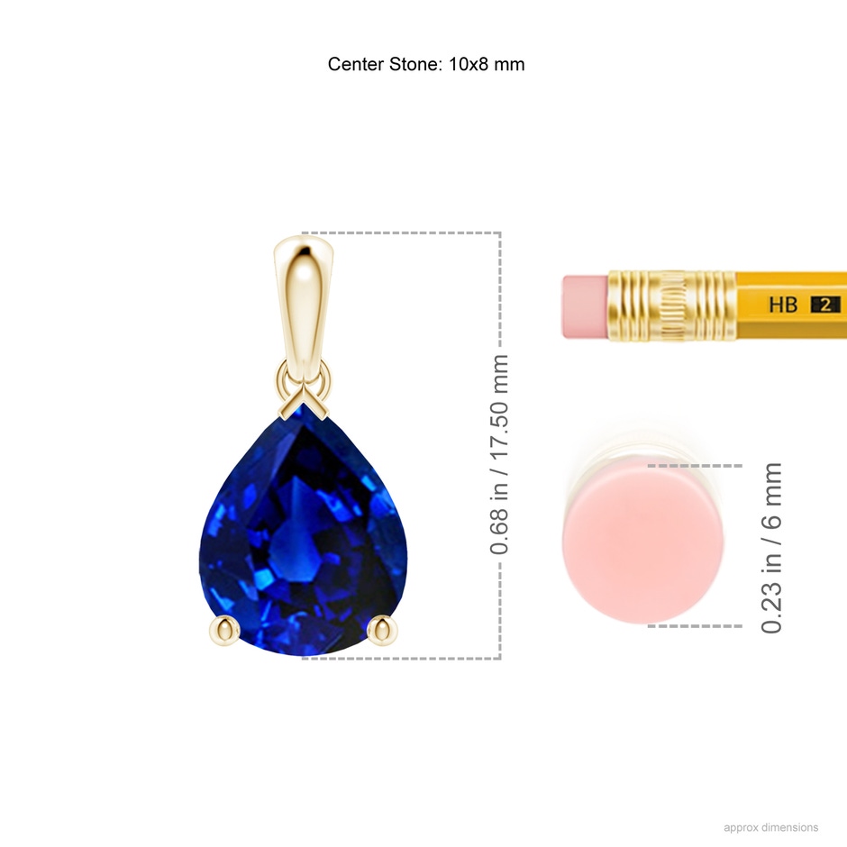 10x8mm Lab-Grown Pear-Shaped Blue Sapphire Solitaire Pendant in Yellow Gold ruler