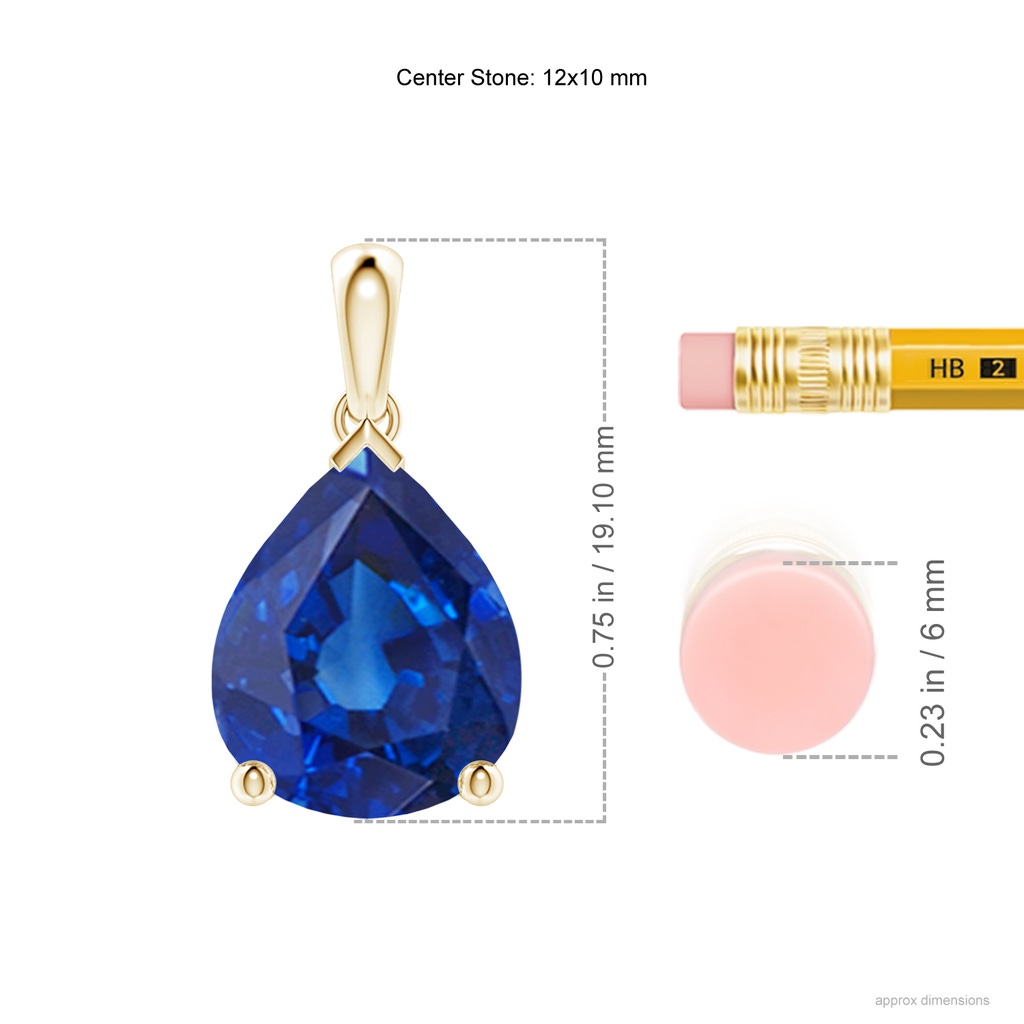 12x10mm AAA Pear-Shaped Blue Sapphire Solitaire Pendant in Yellow Gold ruler