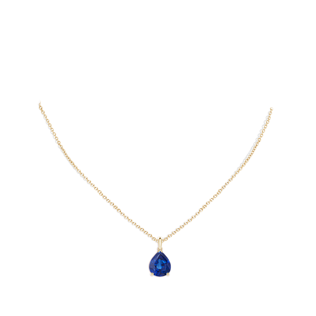 12x10mm AAA Pear-Shaped Blue Sapphire Solitaire Pendant in Yellow Gold pen
