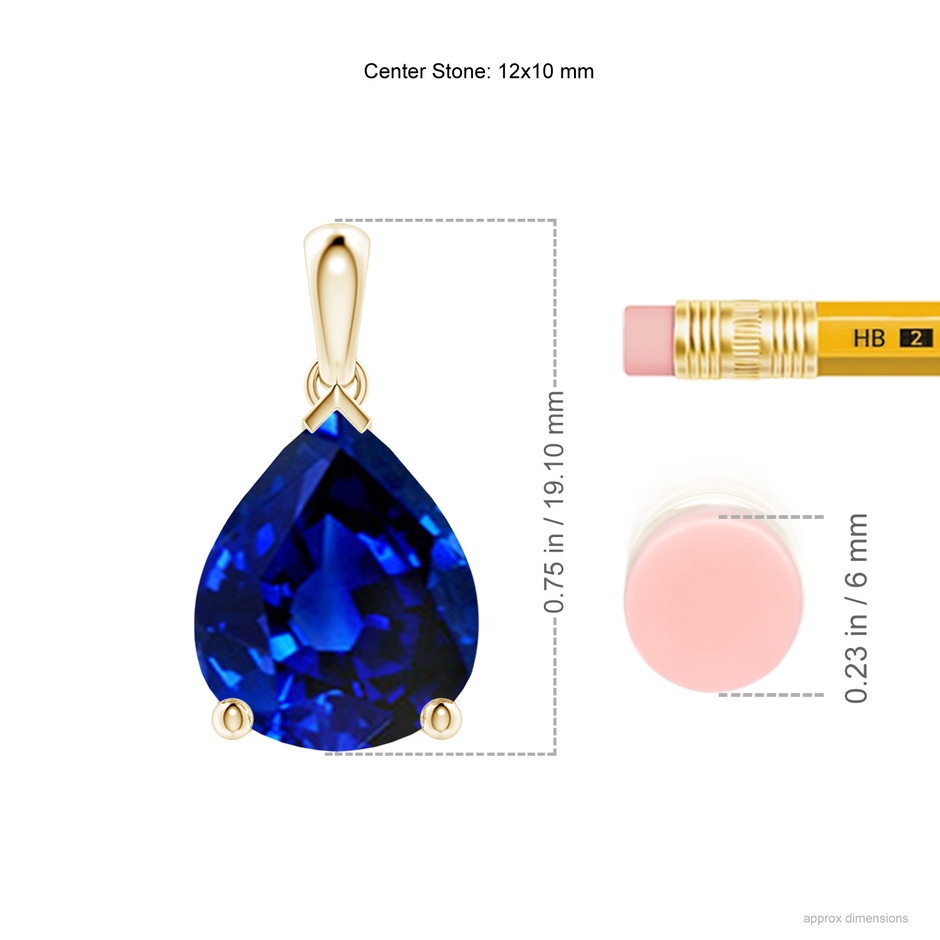 12x10mm Lab-Grown Pear-Shaped Blue Sapphire Solitaire Pendant in Yellow Gold ruler