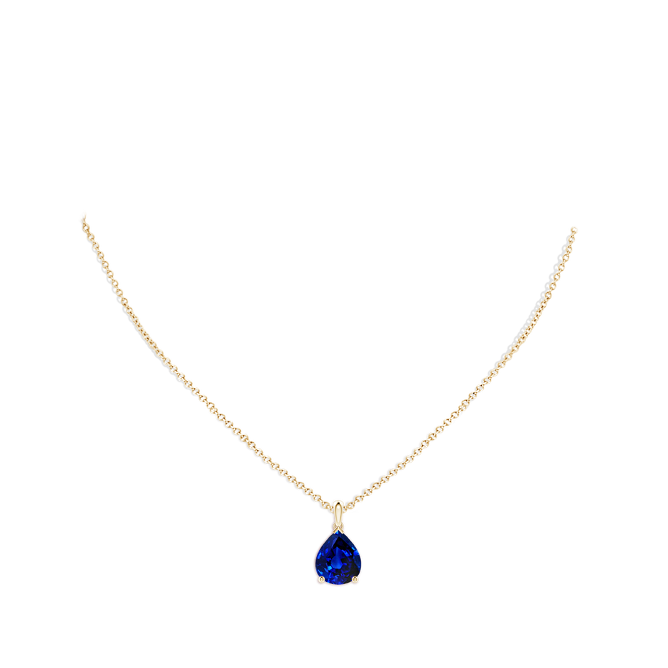 12x10mm Lab-Grown Pear-Shaped Blue Sapphire Solitaire Pendant in Yellow Gold pen