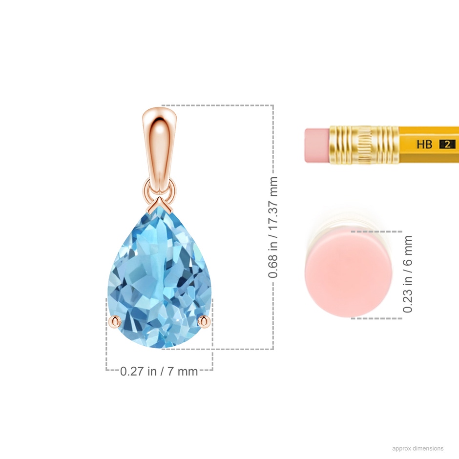 10x7mm A Pear-Shaped Swiss Blue Topaz Solitaire Pendant in Rose Gold ruler