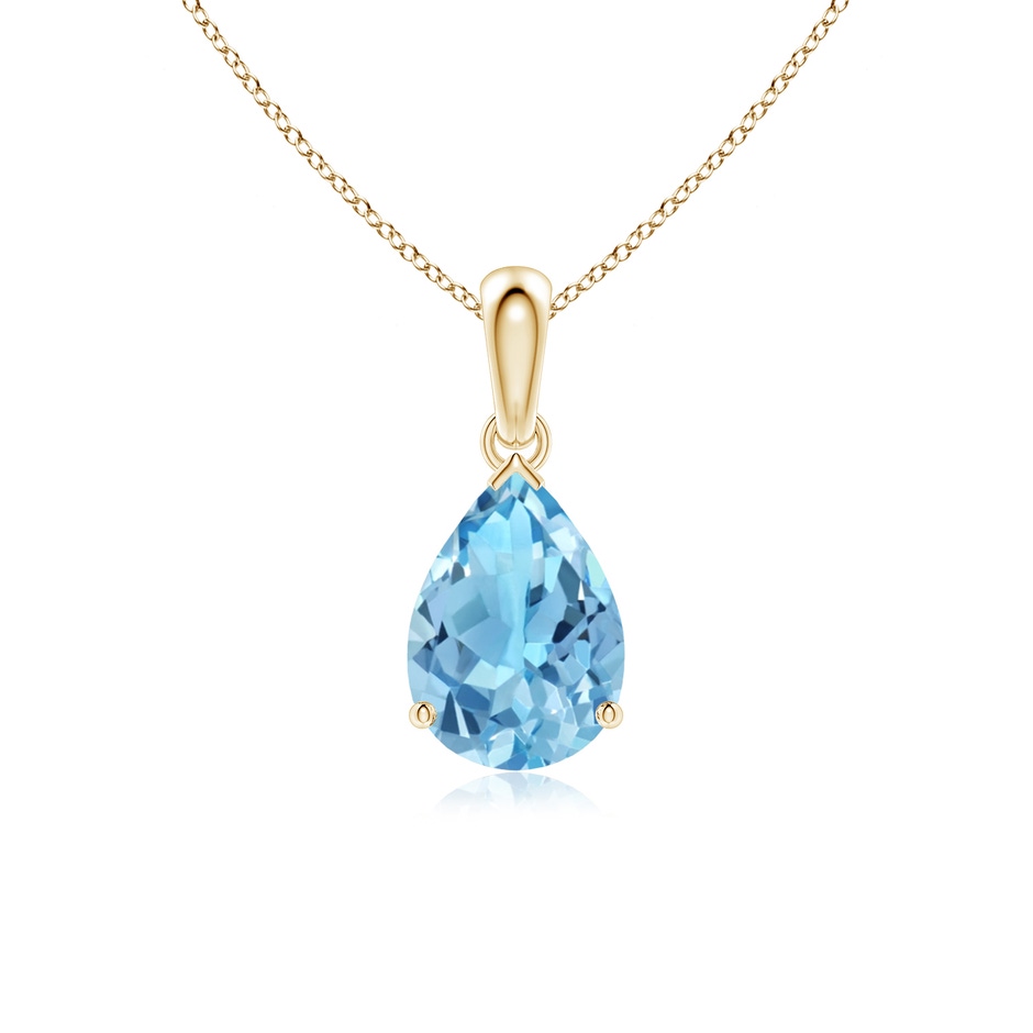 10x7mm A Pear-Shaped Swiss Blue Topaz Solitaire Pendant in Yellow Gold 