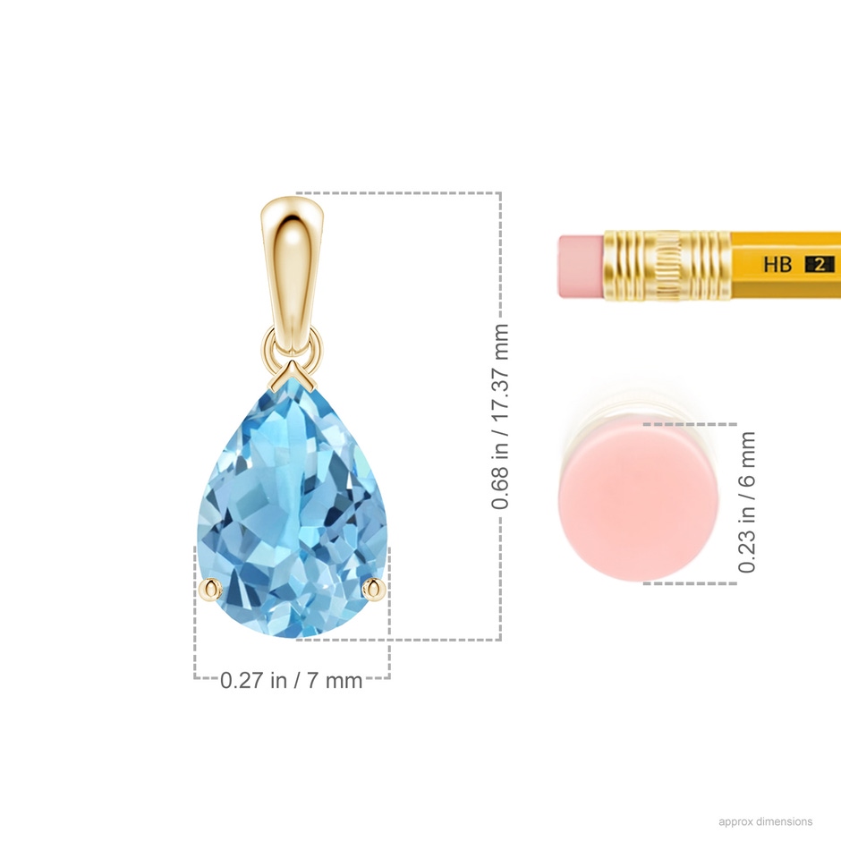 10x7mm A Pear-Shaped Swiss Blue Topaz Solitaire Pendant in Yellow Gold ruler