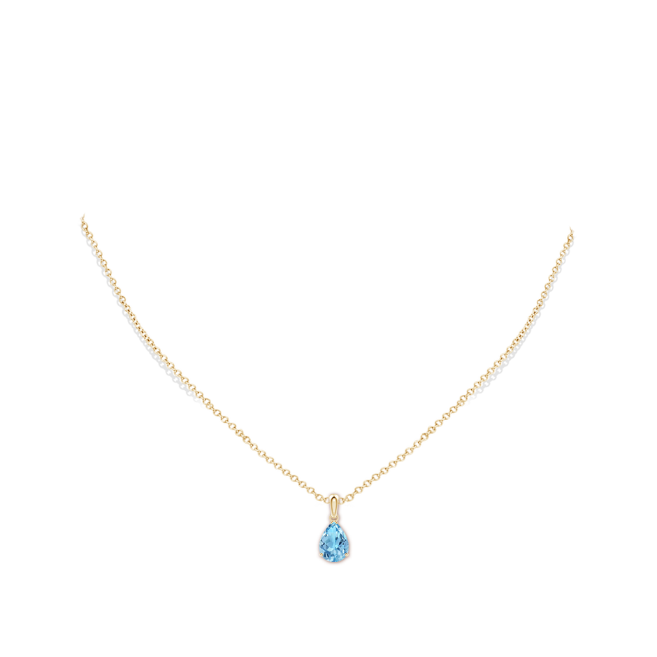 10x7mm A Pear-Shaped Swiss Blue Topaz Solitaire Pendant in Yellow Gold pen