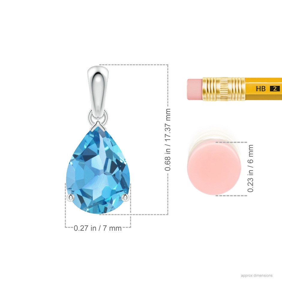 10x7mm AA Pear-Shaped Swiss Blue Topaz Solitaire Pendant in P950 Platinum ruler