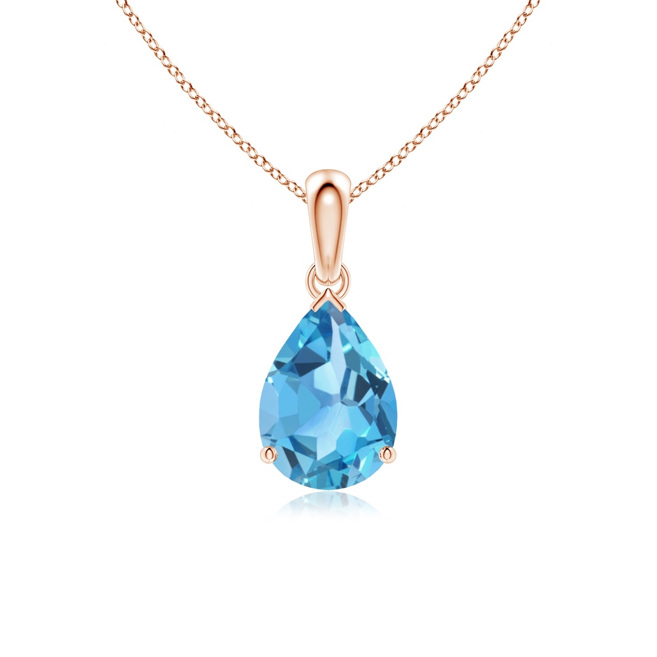 10x7mm AA Pear-Shaped Swiss Blue Topaz Solitaire Pendant in Rose Gold 