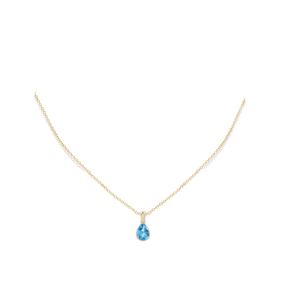10x7mm AA Pear-Shaped Swiss Blue Topaz Solitaire Pendant in Yellow Gold pen