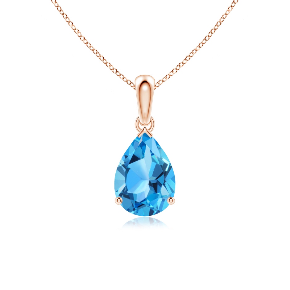10x7mm AAA Pear-Shaped Swiss Blue Topaz Solitaire Pendant in Rose Gold 
