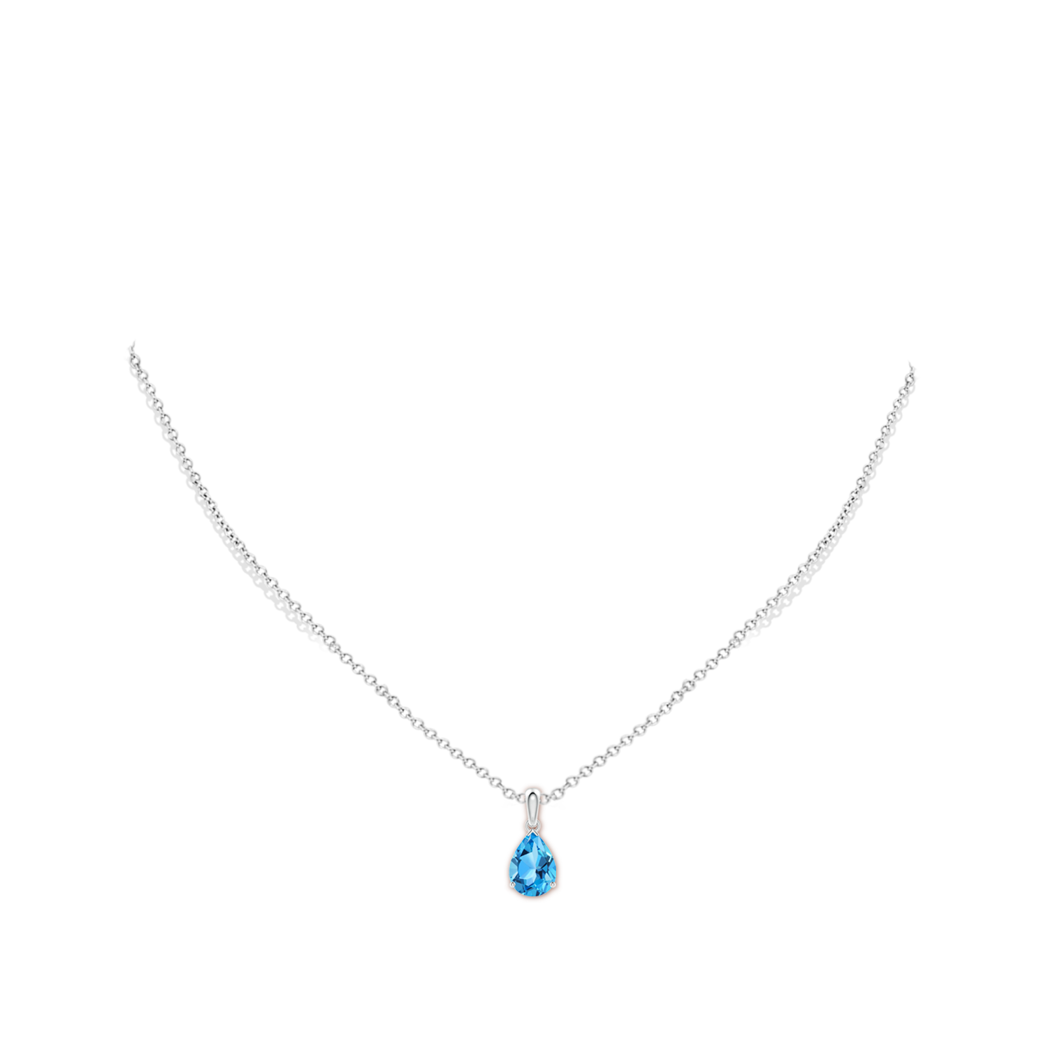 10x7mm AAA Pear-Shaped Swiss Blue Topaz Solitaire Pendant in White Gold - body_neck