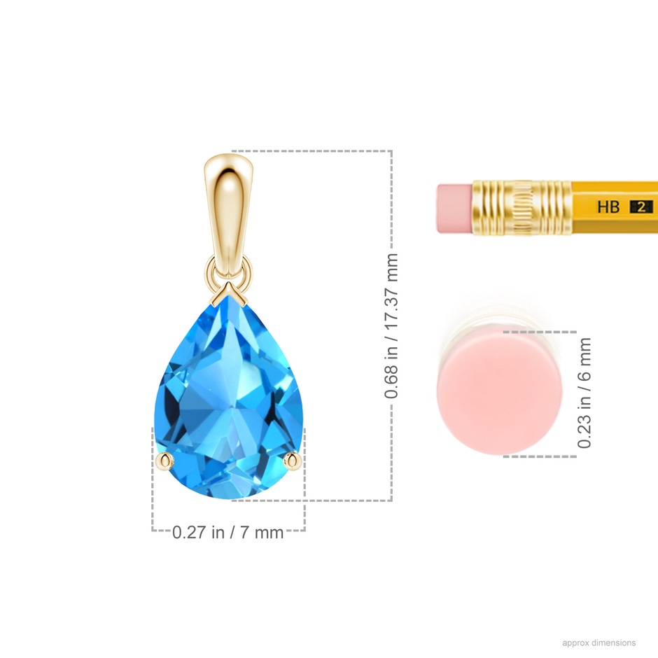 10x7mm AAAA Pear-Shaped Swiss Blue Topaz Solitaire Pendant in Yellow Gold ruler