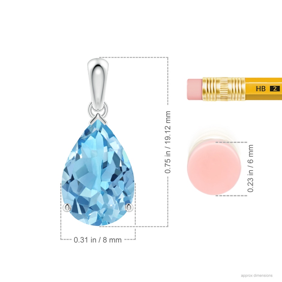 12x8mm A Pear-Shaped Swiss Blue Topaz Solitaire Pendant in P950 Platinum ruler