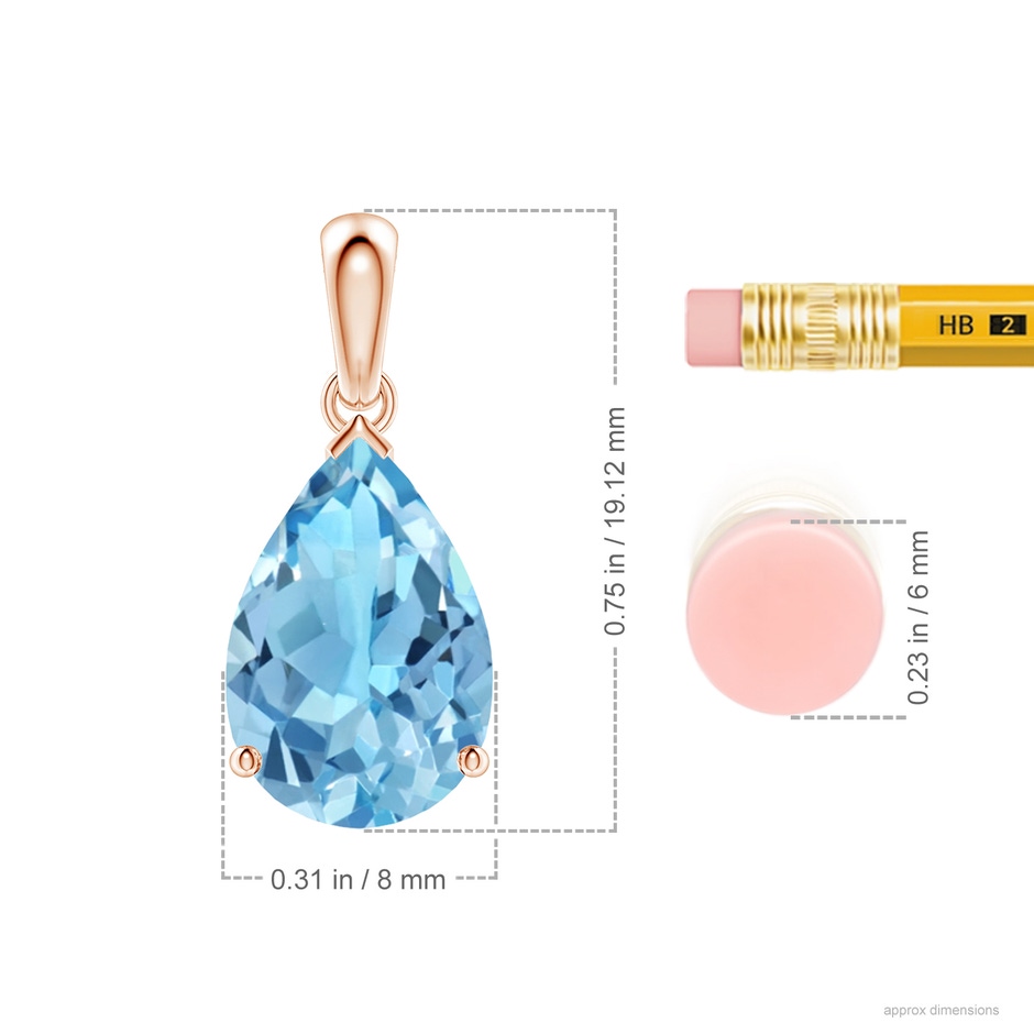 12x8mm A Pear-Shaped Swiss Blue Topaz Solitaire Pendant in Rose Gold ruler