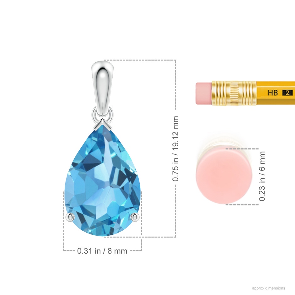 12x8mm AA Pear-Shaped Swiss Blue Topaz Solitaire Pendant in 18K White Gold ruler
